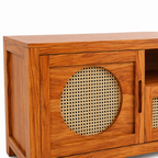 The RJ Art Sheesham Wood TV Unit with Cane Sliding Doors and Storage Cabinet