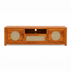 The RJ Art Sheesham Wood TV Unit with Cane Sliding Doors and Storage Cabinet