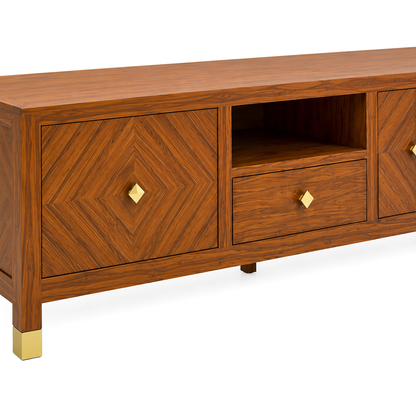 Wooden TV Unit with Diamond Pattern Storage Cabinets
