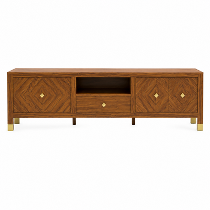 Wooden TV Unit with Diamond Pattern Storage Cabinets

