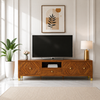 Wooden TV Unit with Diamond Pattern Storage Cabinets
