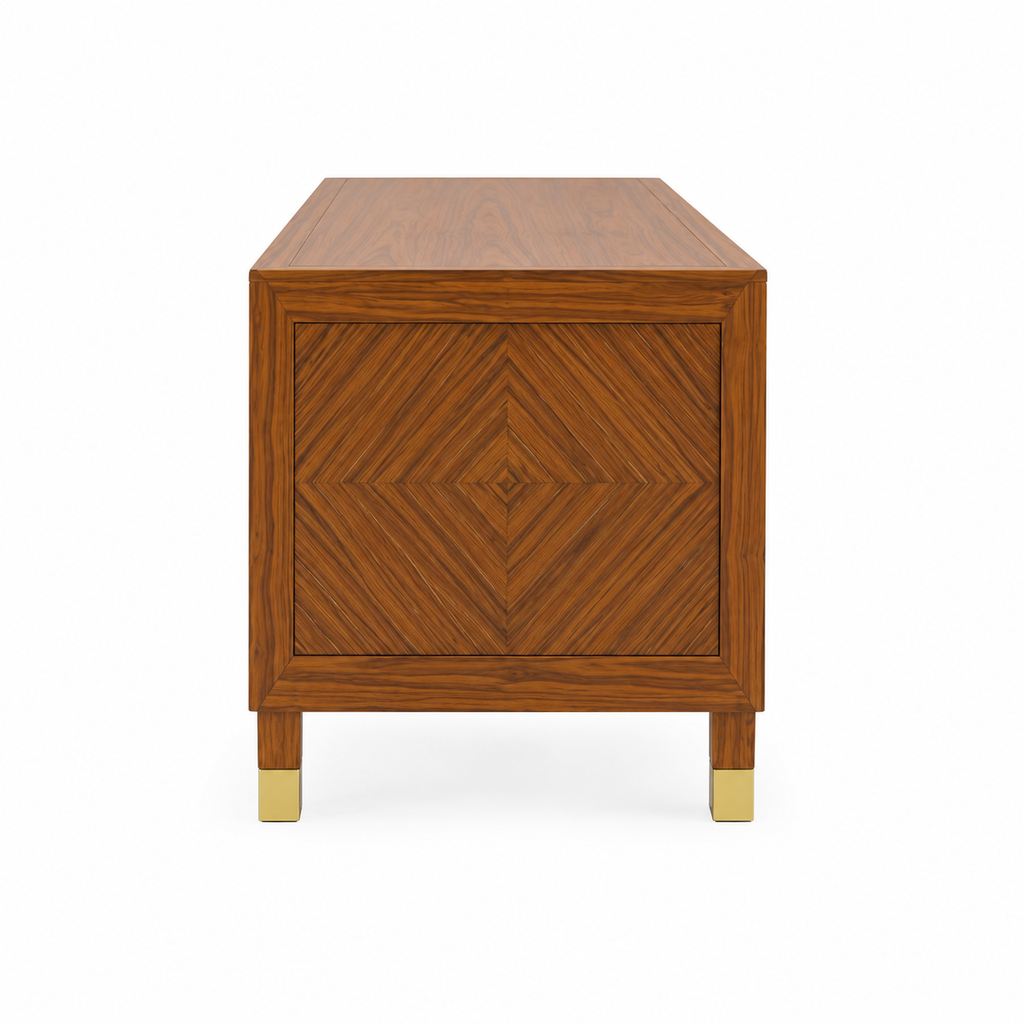 Wooden TV Unit with Diamond Pattern Storage Cabinets
