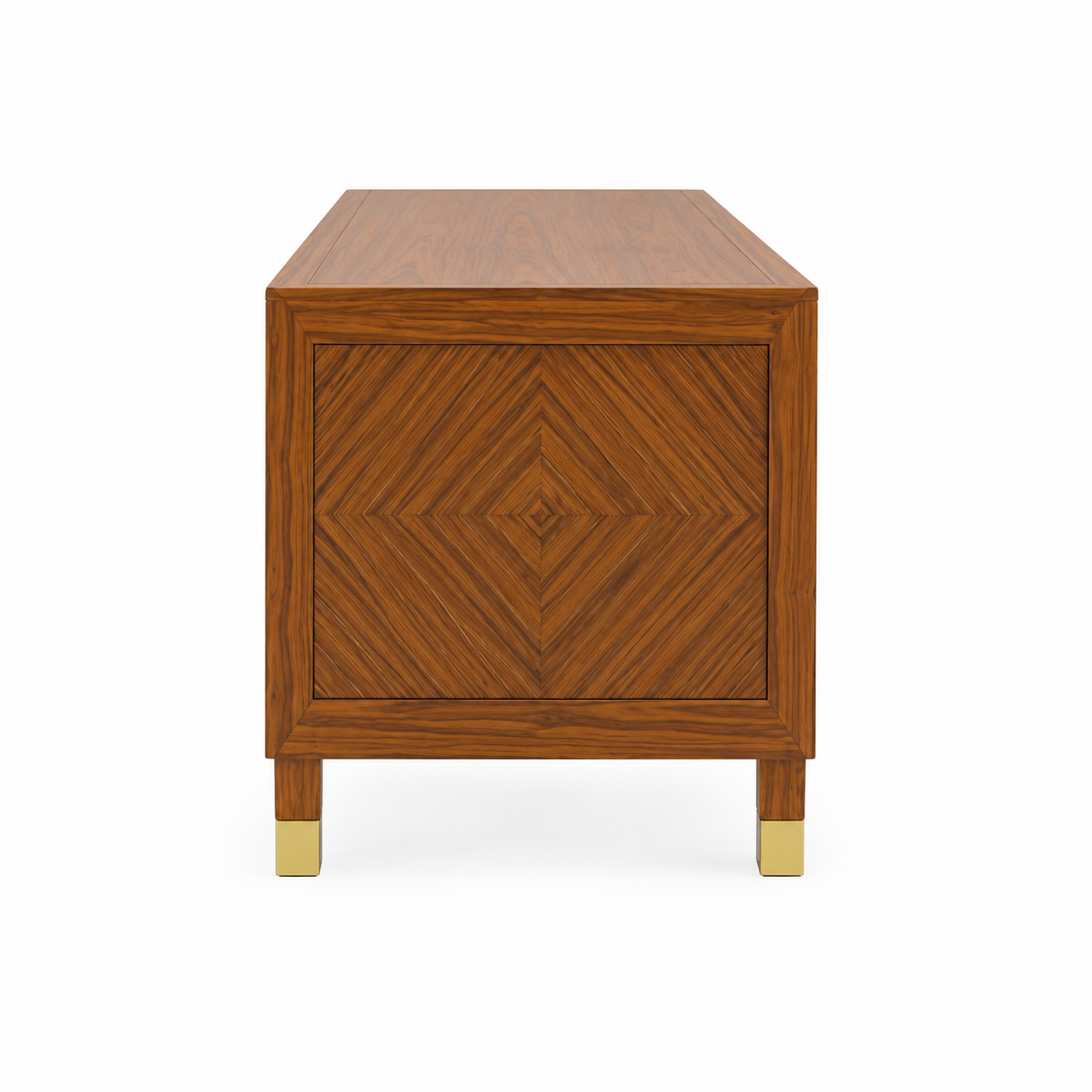Wooden TV Unit with Diamond Pattern Storage Cabinets
