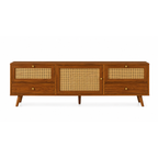 Wooden Rattan TV Unit with Drawers and Cabinet Storage
