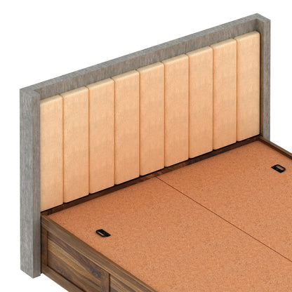 Tierra Sheesham Bed With Box Storage & Upholstered Headboard-3 Years Warranty(Luxe Edition)