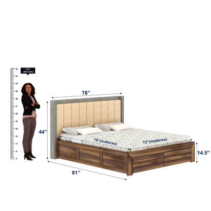 Tierra Sheesham Bed With Box Storage & Upholstered Headboard-3 Years Warranty(Luxe Edition)
