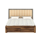 Tierra Solid Sheesham Wood Bed With Box Storage & Upholstered Headboard-3 years Warranty(Luxe Edition)