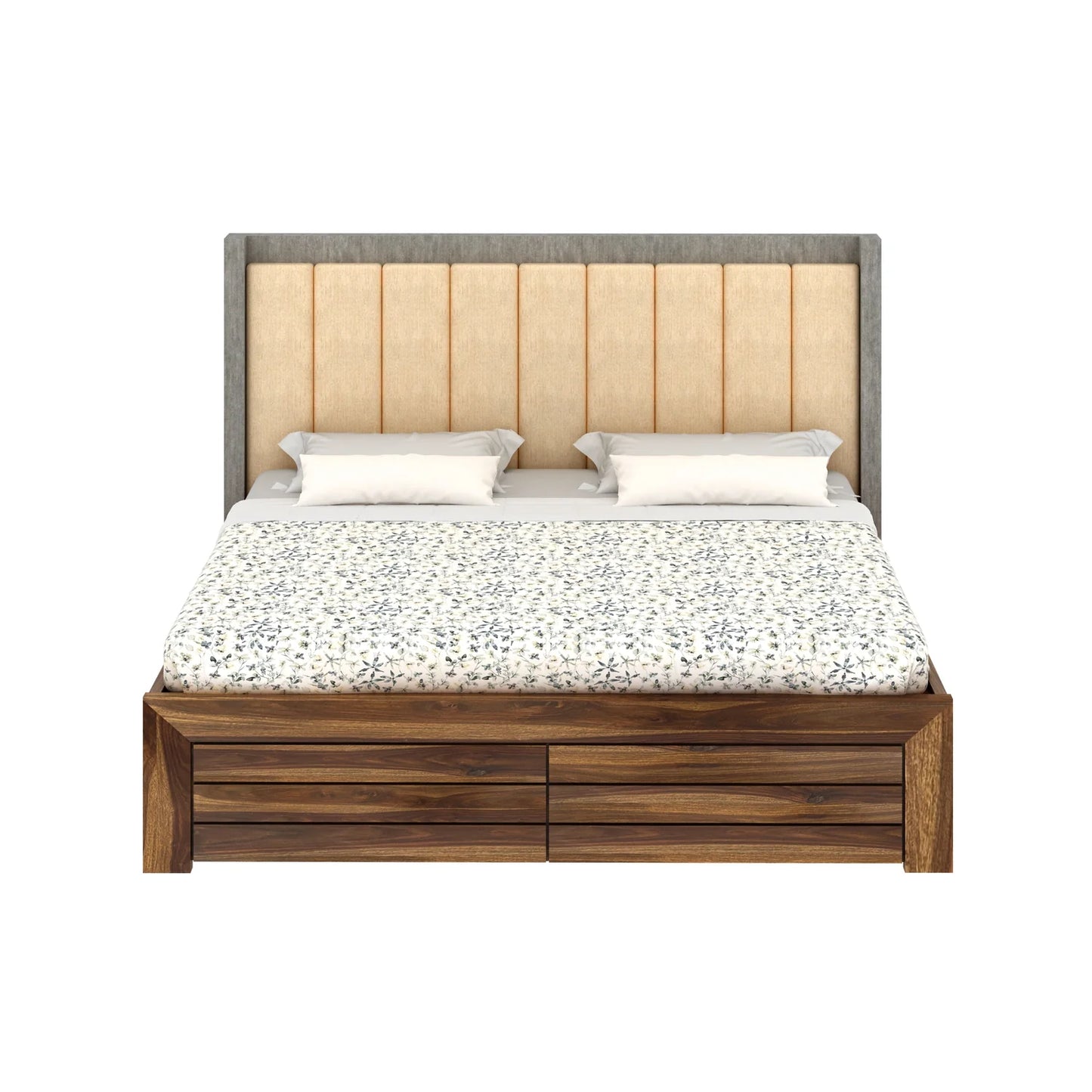 Tierra Sheesham Bed With Box Storage & Upholstered Headboard-3 Years Warranty(Luxe Edition)