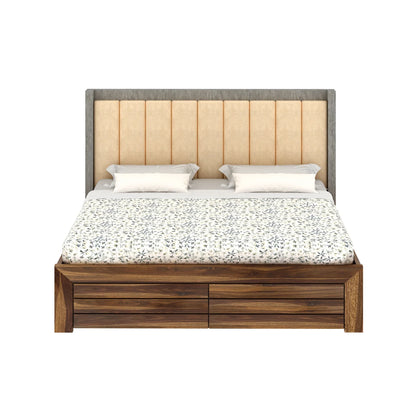 Tierra Sheesham Bed With Box Storage & Upholstered Headboard-3 Years Warranty(Luxe Edition)