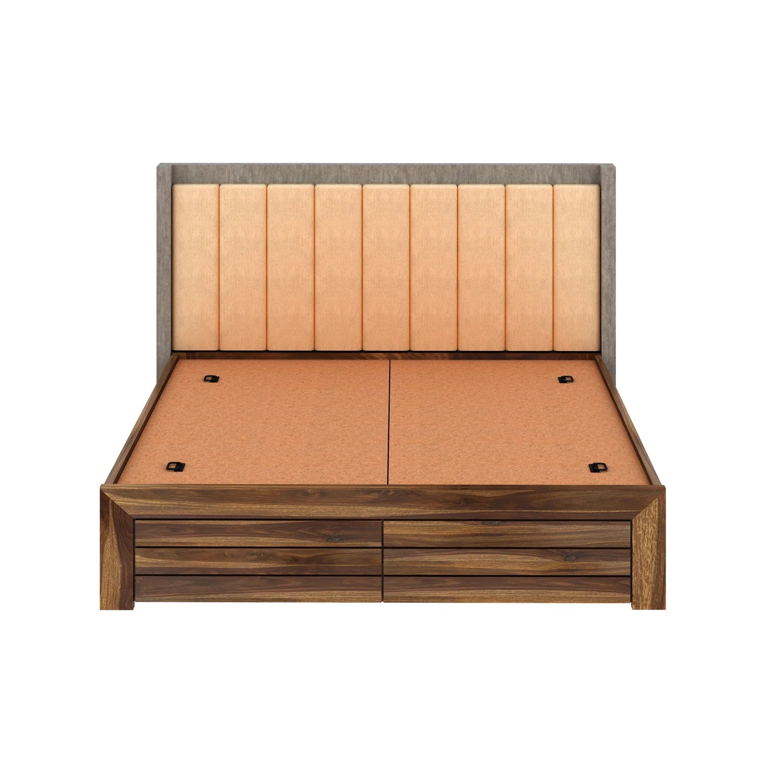 Tierra Solid Sheesham Wood Bed With Box Storage & Upholstered Headboard-3 years Warranty(Luxe Edition)