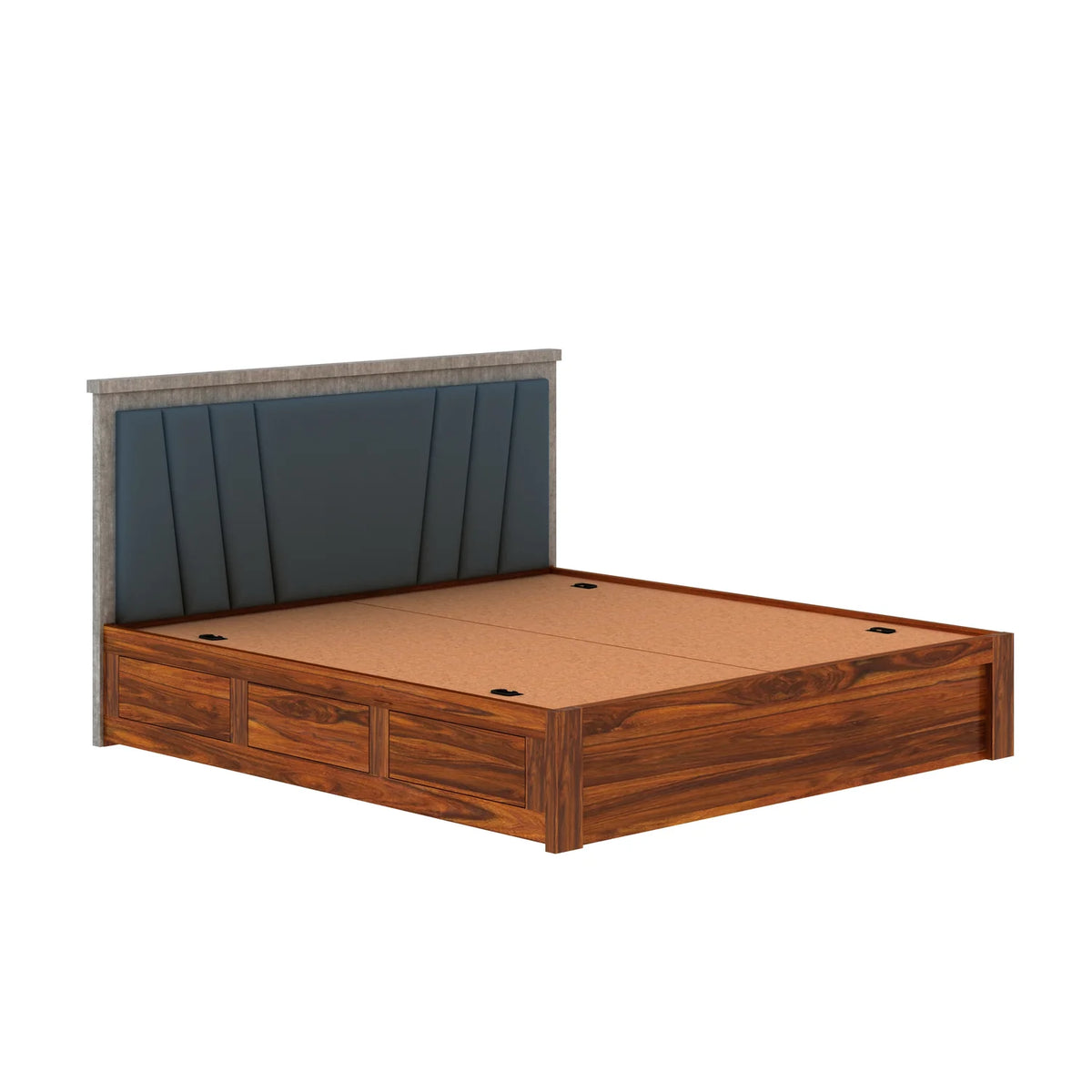 Olviana Sheesham Bed With Box Storage & Upholstered Headboard-3 Years Warranty(Luxe Edition)