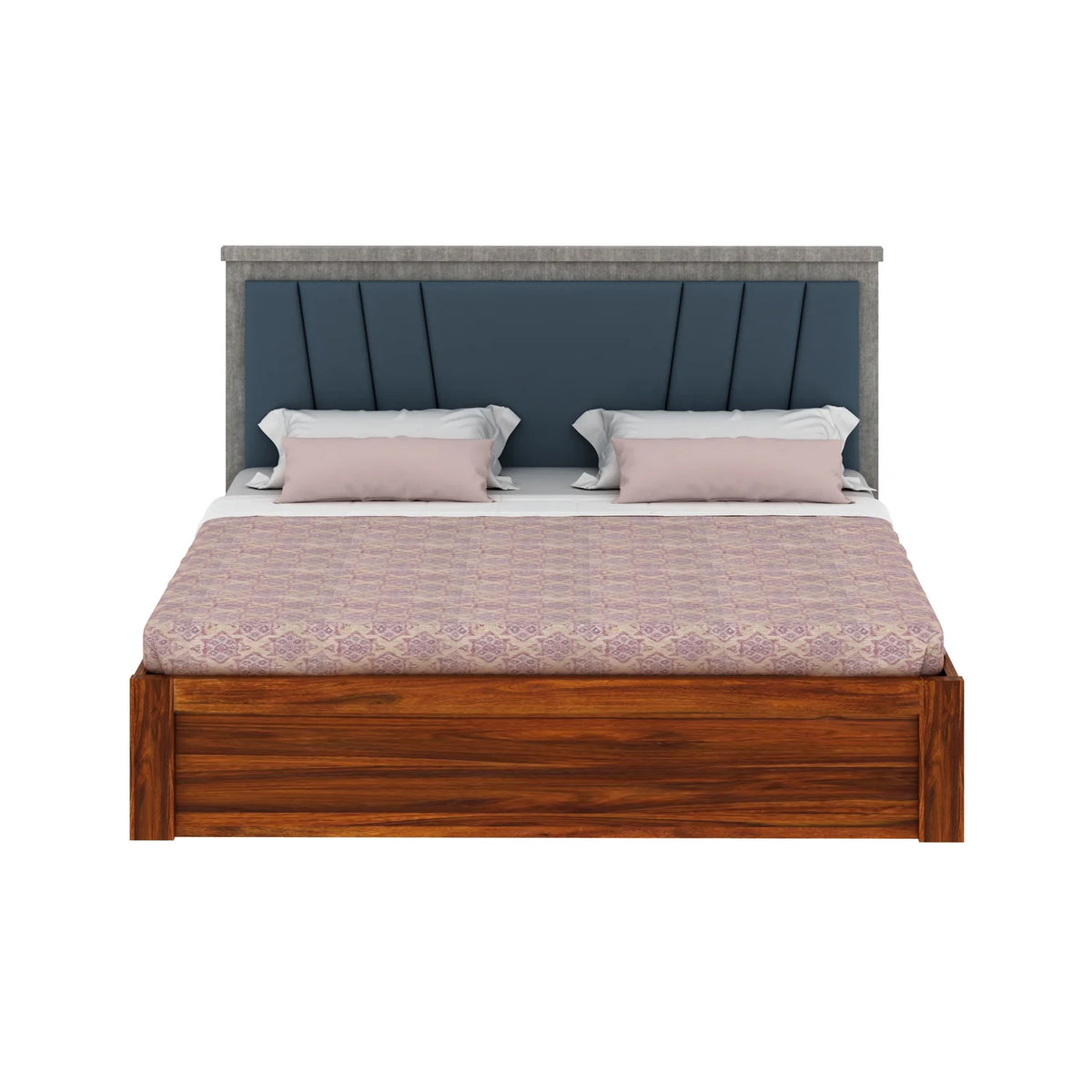 Olviana Sheesham Bed With Box Storage & Upholstered Headboard-3 Years Warranty(Luxe Edition)
