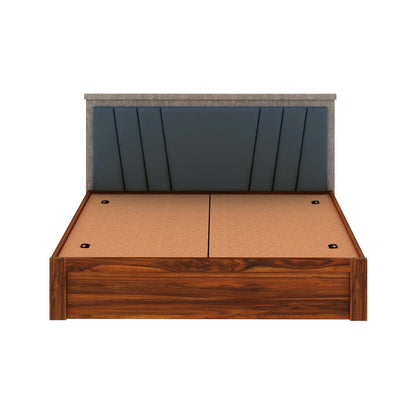 Olviana Sheesham Bed With Box Storage & Upholstered Headboard-3 Years Warranty(Luxe Edition)