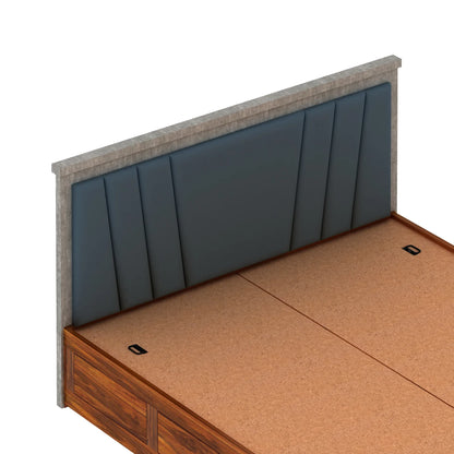 Olviana Sheesham Bed With Box Storage & Upholstered Headboard-3 Years Warranty(Luxe Edition)