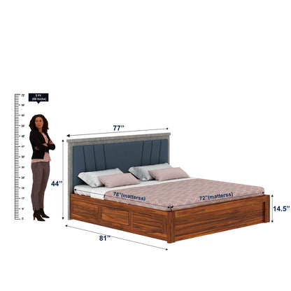 Olviana Sheesham Bed With Box Storage & Upholstered Headboard-3 Years Warranty(Luxe Edition)