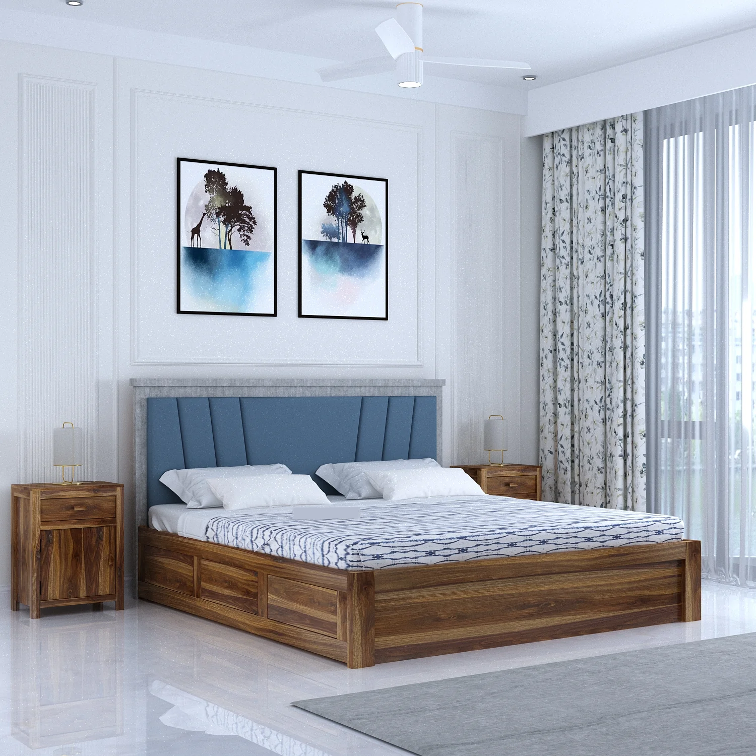 Olviana Solid Sheesham Wood Bed With Box Storage & Upholstered Headboard-3 years Warranty(LUXE EDITION)