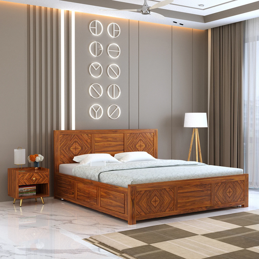 Marvello Sheesham Bed With Box Storage - 3 Years Warranty