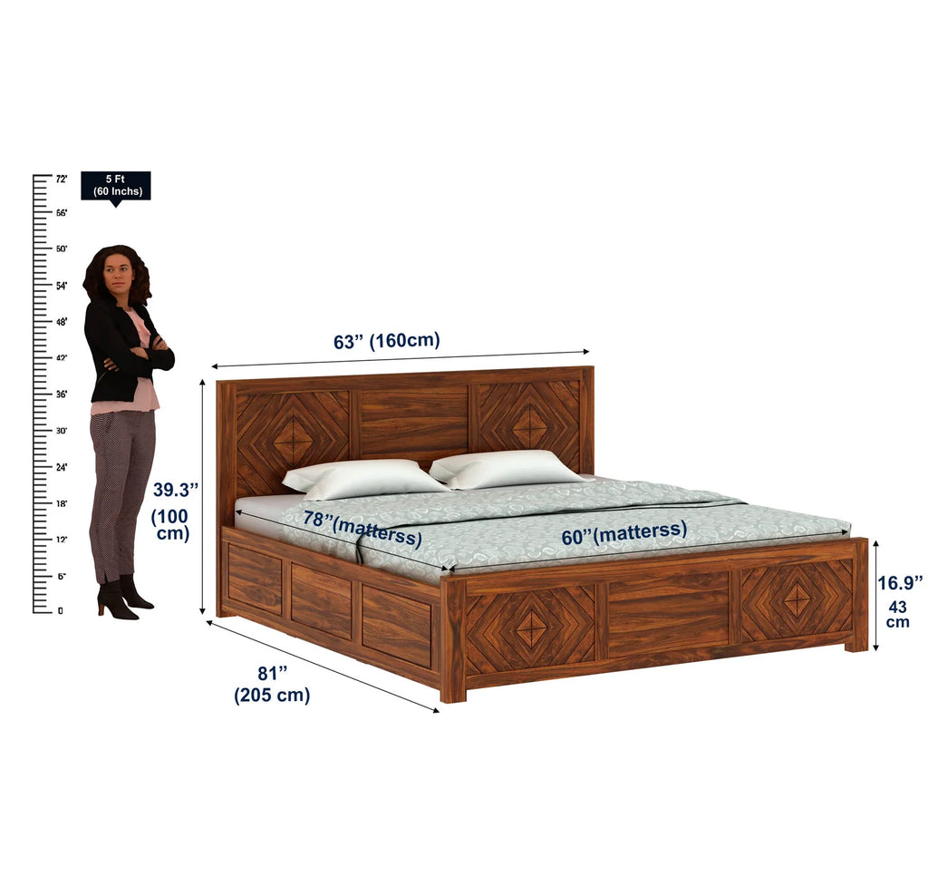 Marvello Solid Sheesham Wood Bed with Box Storage - 3 Years Warranty