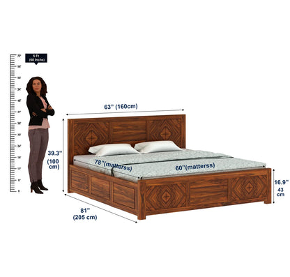 Marvello Sheesham Bed With Box Storage - 3 Years Warranty